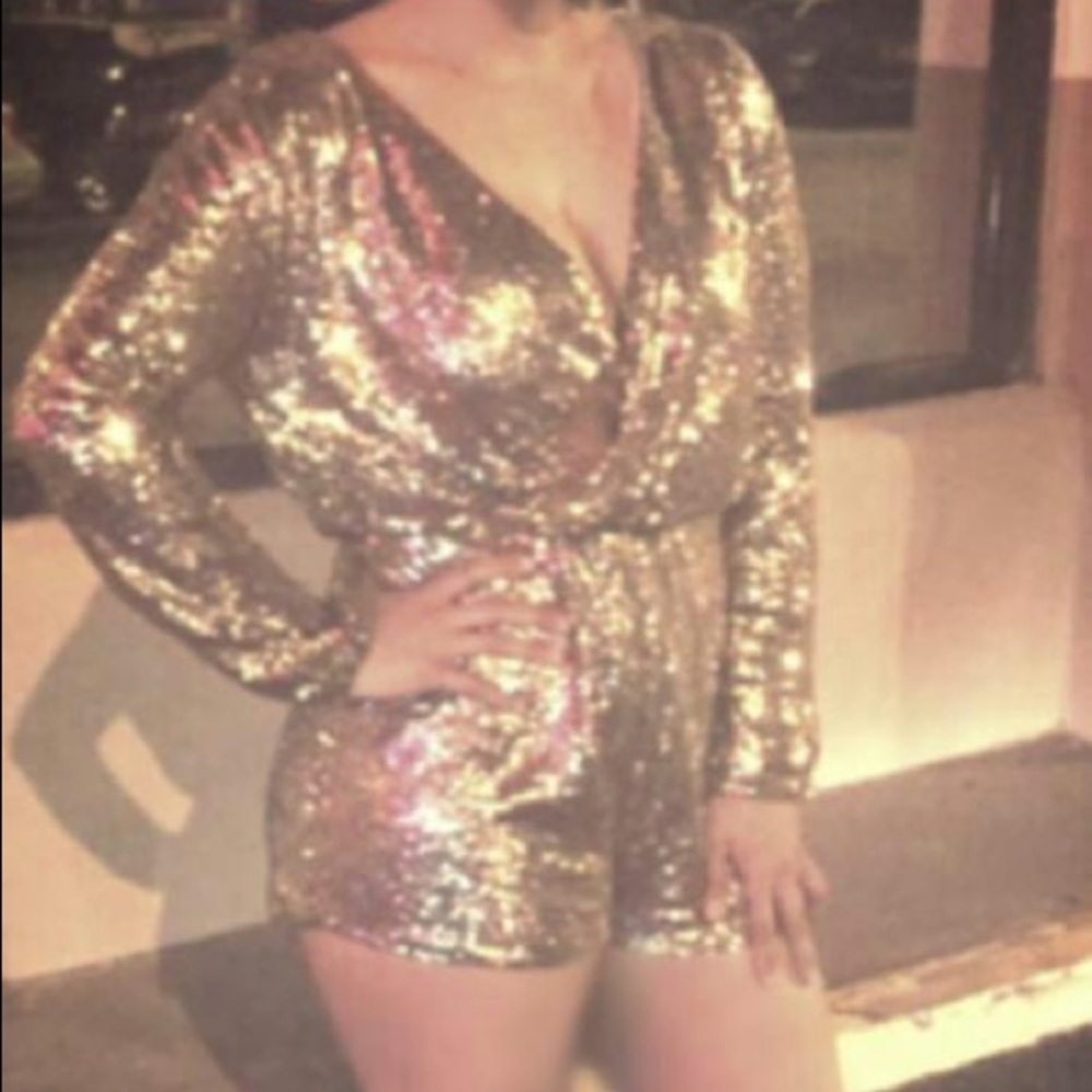 Gold long sleeve romper